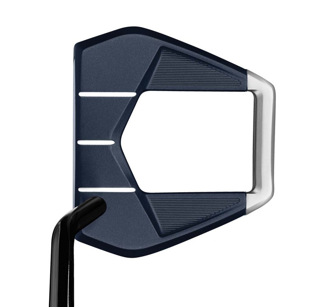 TaylorMade Spider S putter at address (navy color).