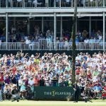 Tiger Woods tee shot 17 sawgrass crowd