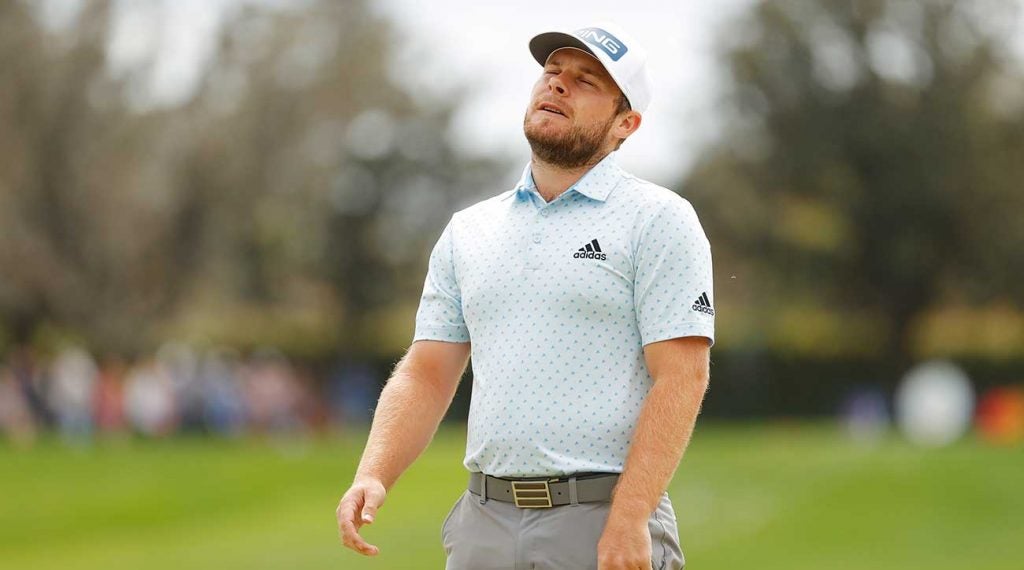 Tyrrell Hatton reacts to a missed putt during the final round of the Arnold Palmer Invitational.