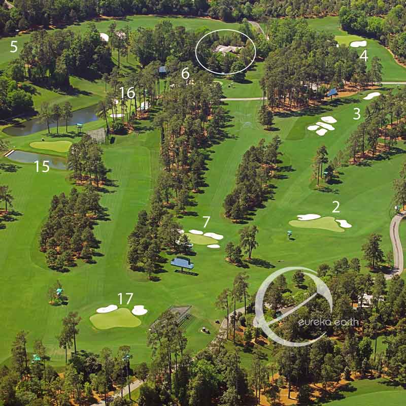 An overhead photo of Augusta National, with the new facility at the top.