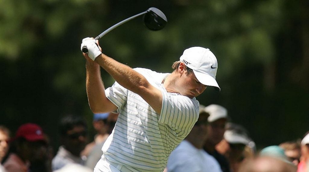 CHARLOTTE, NC - MAY 6: Trevor Immelman of South Africa hits his tee shot on the fourth hole during the third round of the Wachovia Championship at Quail Hollow Club May 6, 2006 in Charlotte, North Carolina. (Photo by Scott Halleran/Getty Images)