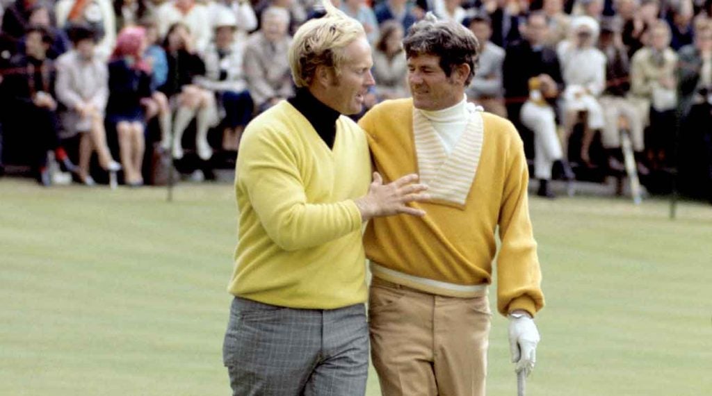Doug Sanders, right, and Jack Nicklaus after the playoff at the 1970 Open Championship.