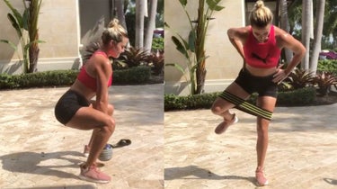 Lexi Thompson performs exercises.