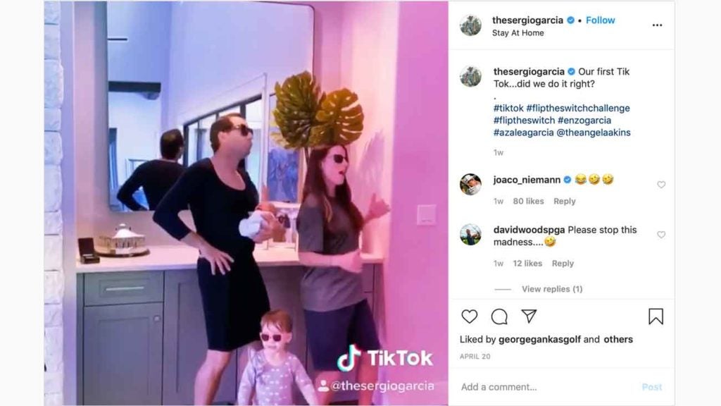 Sergio Gargia holds son Enzo as wife Angela and daughter Azalea dance during Garcia's first TikTok video.