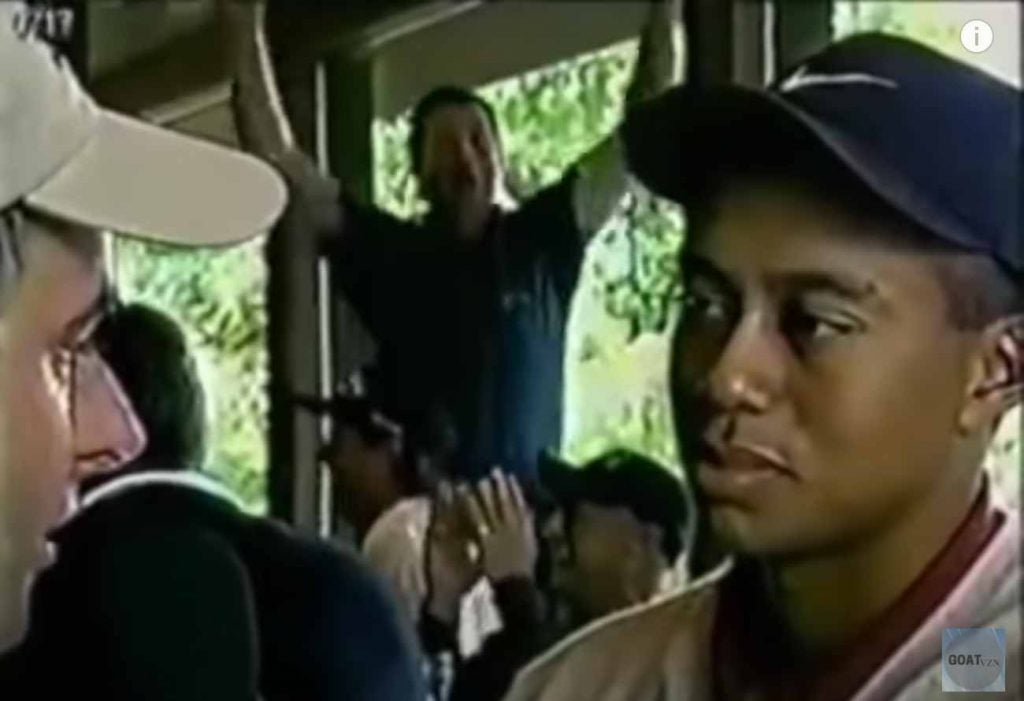 Woods and Feherty, with Peter Jacobsen in the back ground.