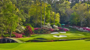 A view of the 12th green at Augusta National from the tee box.