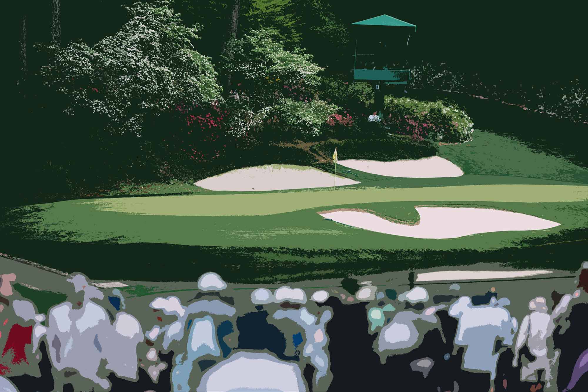 The scenic 12th hole, per usual, drew big crowds Monday.