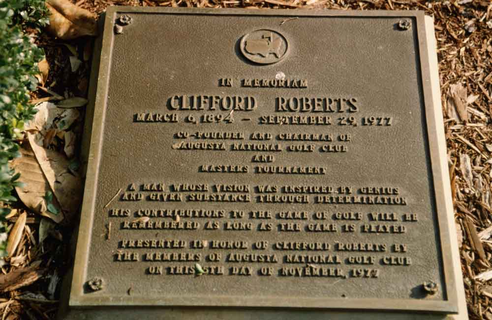 A plaque memorializing Clifford Roberts at Augusta National.