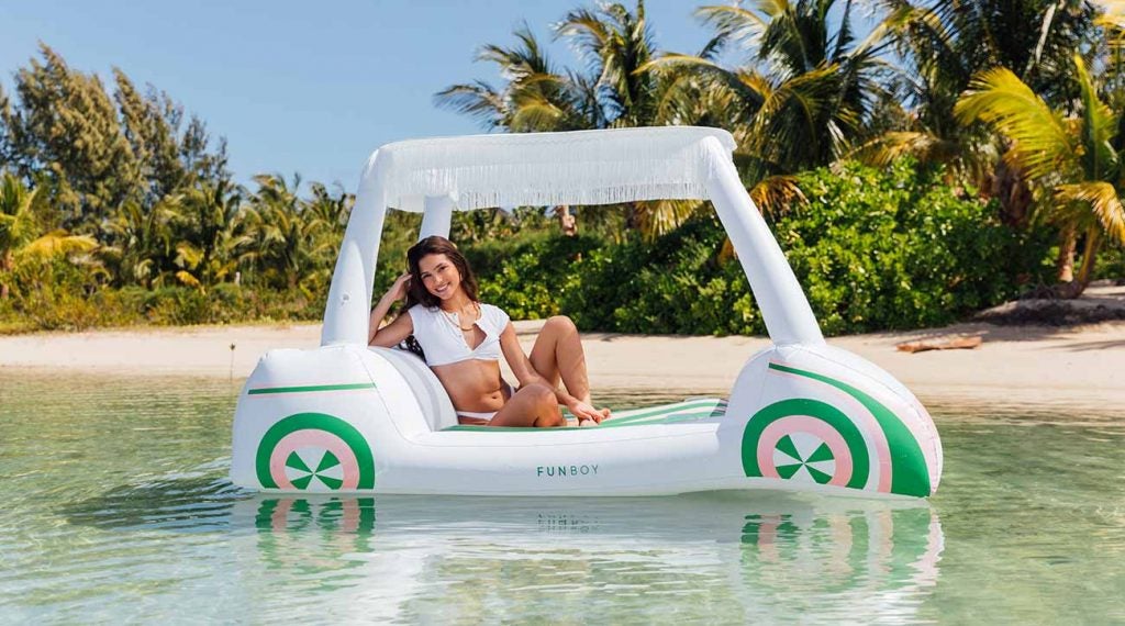 A golf cart shaped pool float.