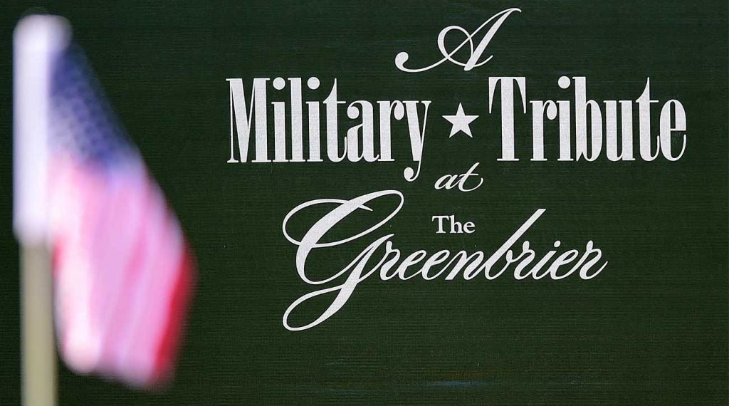 Flag in front of greenbrier logo