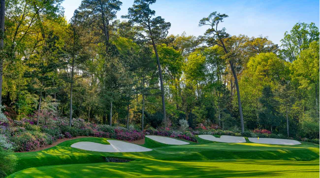 The 13th green, with azaleas in full bloom in the background. In 2010, Phil Mickelson hit one of the tournament’s best-ever shots here, knocking his second shot, from the pinestraw right of the fairway, to within about 5 feet.