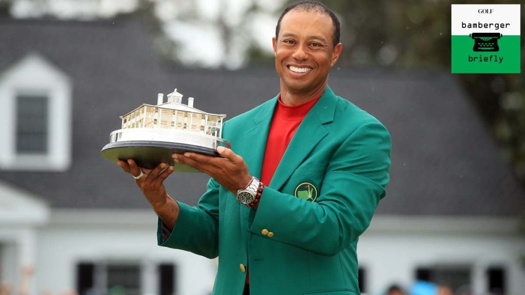tiger woods with masters trophy