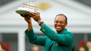 Tiger Woods celebrates his Masters victory and 15th major title.