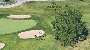 The locations of the author's third shot and the opponent's second shot at Whitnall Park Golf Course near Milwaukee.
