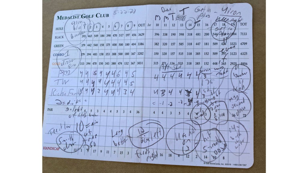 Peyton Manning's scorecard on Friday at Medalist Golf Club.