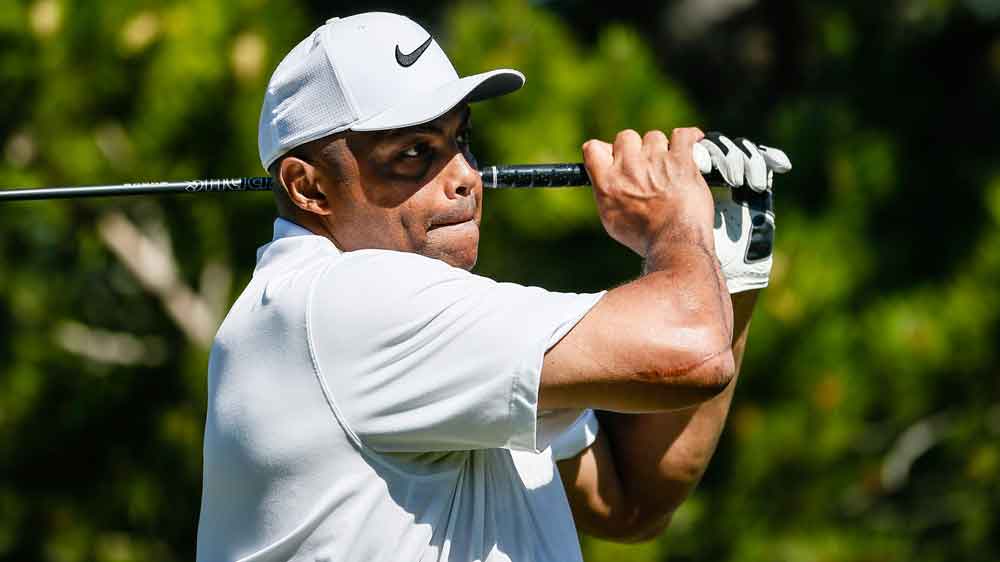 Charles Barkley golfing during an event in 2019.