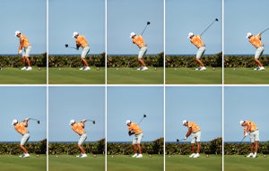 JUNO BEACH, FLORIDA - MAY 17: (EDITORS NOTE: THIS IS A COMPOSITE IMAGE, ALL INDIVIDUAL IMAGES AVAILABLE SEPARATELY) Rickie Fowler of the CDC Foundation team plays his shot from the 15th tee during the TaylorMade Driving Relief Supported By UnitedHealth Group on May 17, 2020 at Seminole Golf Club in Juno Beach, Florida. (Photo by Mike Ehrmann/Getty Images)