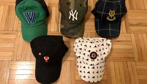 Five hats from the author's collection grouped together.