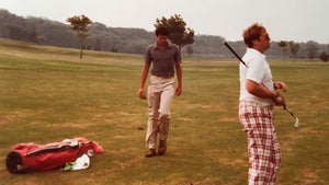 Michael Bamberger, left, caddying in the aforementioned club championship at Bellport in 1978.