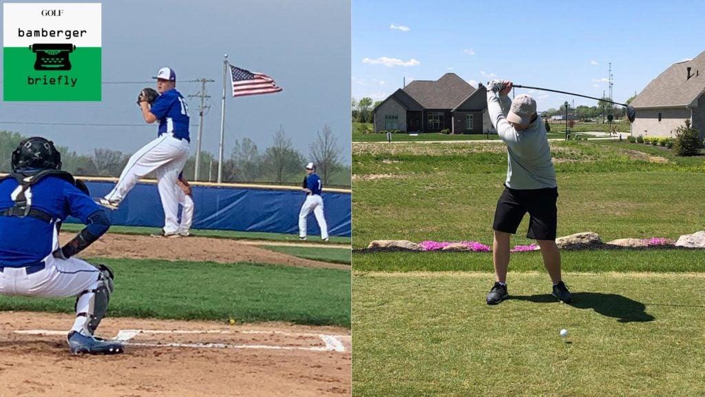 Indiana high school sophomore Drew Doty on the mound and on the golf course.