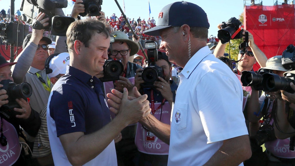 Zach Johnson and Davis Love III at the 2016 Ryder Cup.