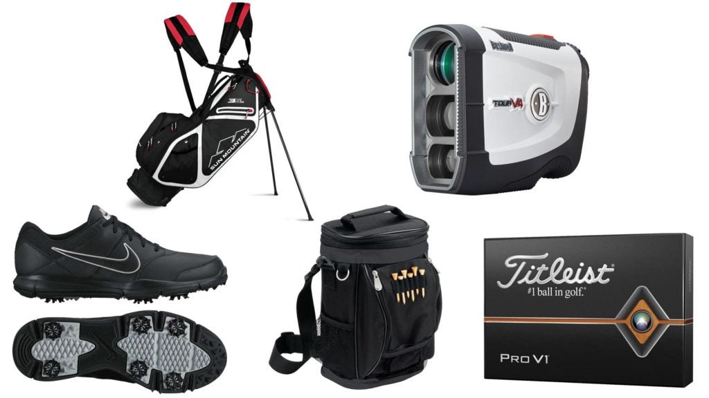 A collection of golf items to buy.