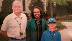 Griff McCrary, his dad and Condoleezza Rice at Augusta National.
