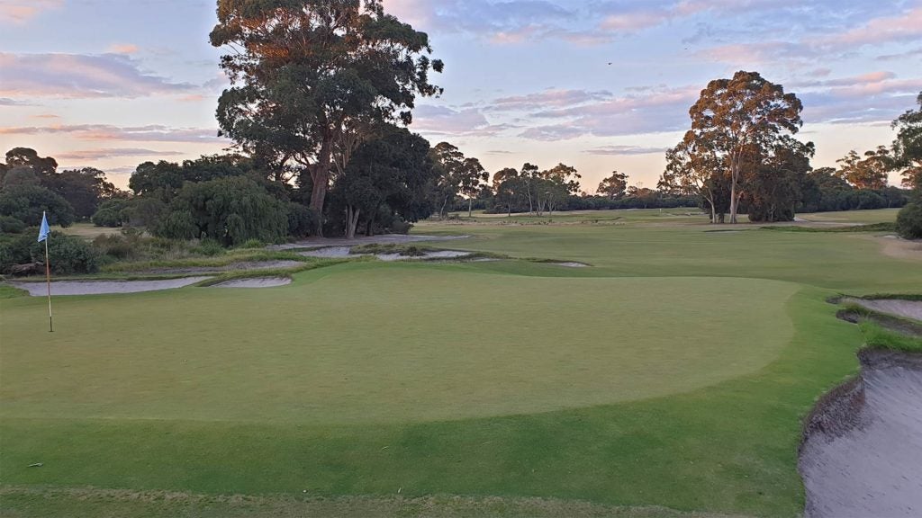 A view of the green back toward the tee of the par-4 3rd hole at Kingston Heath.
