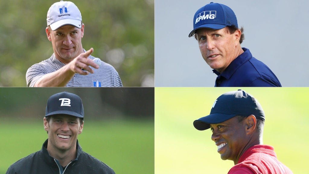 Peyton Manning, Phil Mickelson, Tiger Woods and Tom Brady face off on Sunday.