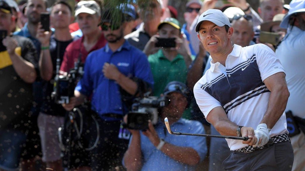 Rory McIlroy hits a shot during the first round of the 2020 Players.