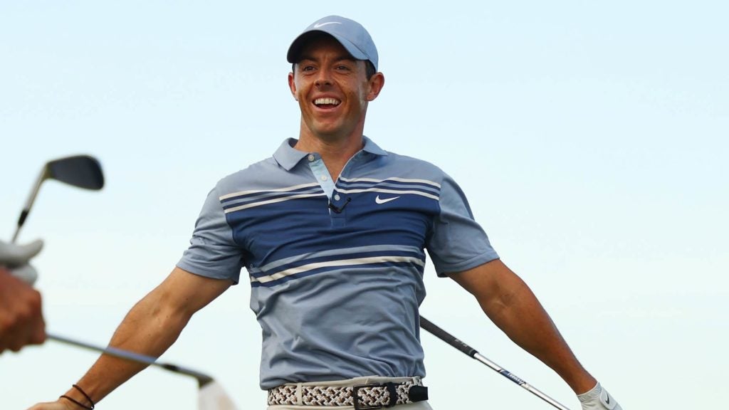 Rory McIlroy laughs.
