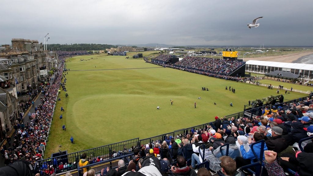 A view of the 18th green at the Old Course at St. Andrews during the 2015 British Open.