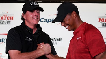 Phil Mickelson and Tiger Woods at The Match in 2018.