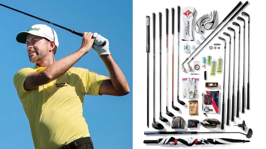 Pro golfer Webb Simpson and contents of his golf bag