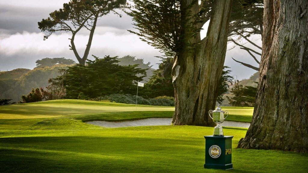 The Wanamaker Trophy at TPC Harding Park in 2018.