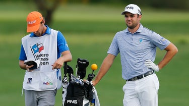 Caddie Kyle Peters and golfer Corey Conners at last year's Texas Open.