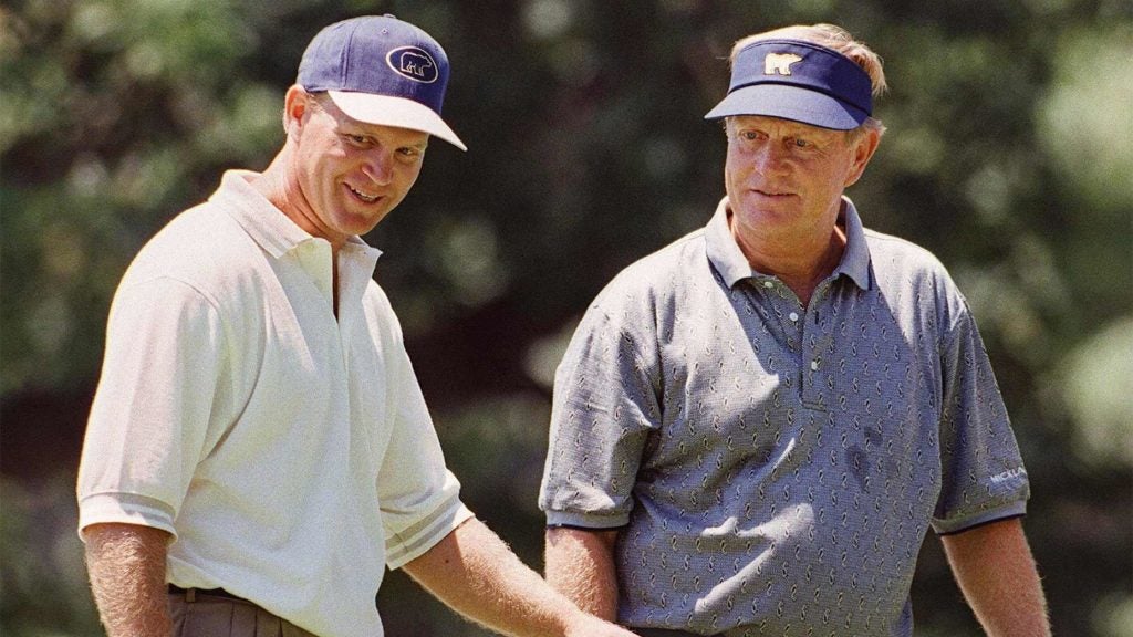 Jack Nicklaus and Gary Nicklaus during a practice round at the 1997 U.S. Open.