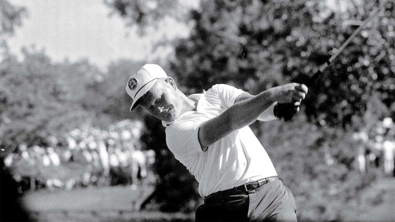 Jack Nicklaus celebrates a birdie on the 15th at the 1966 Masters. He would go on to win his third green jacket
