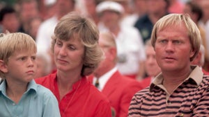 jack nicklaus with son, michael, and wife, barbara