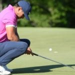 brooks koepka crouches after missing putt