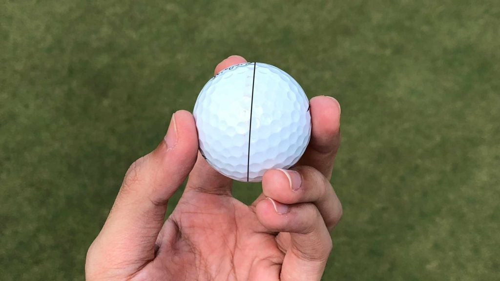 golf ball with line on it