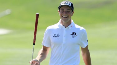 Viktor Hovland smiles at the Players Championship.