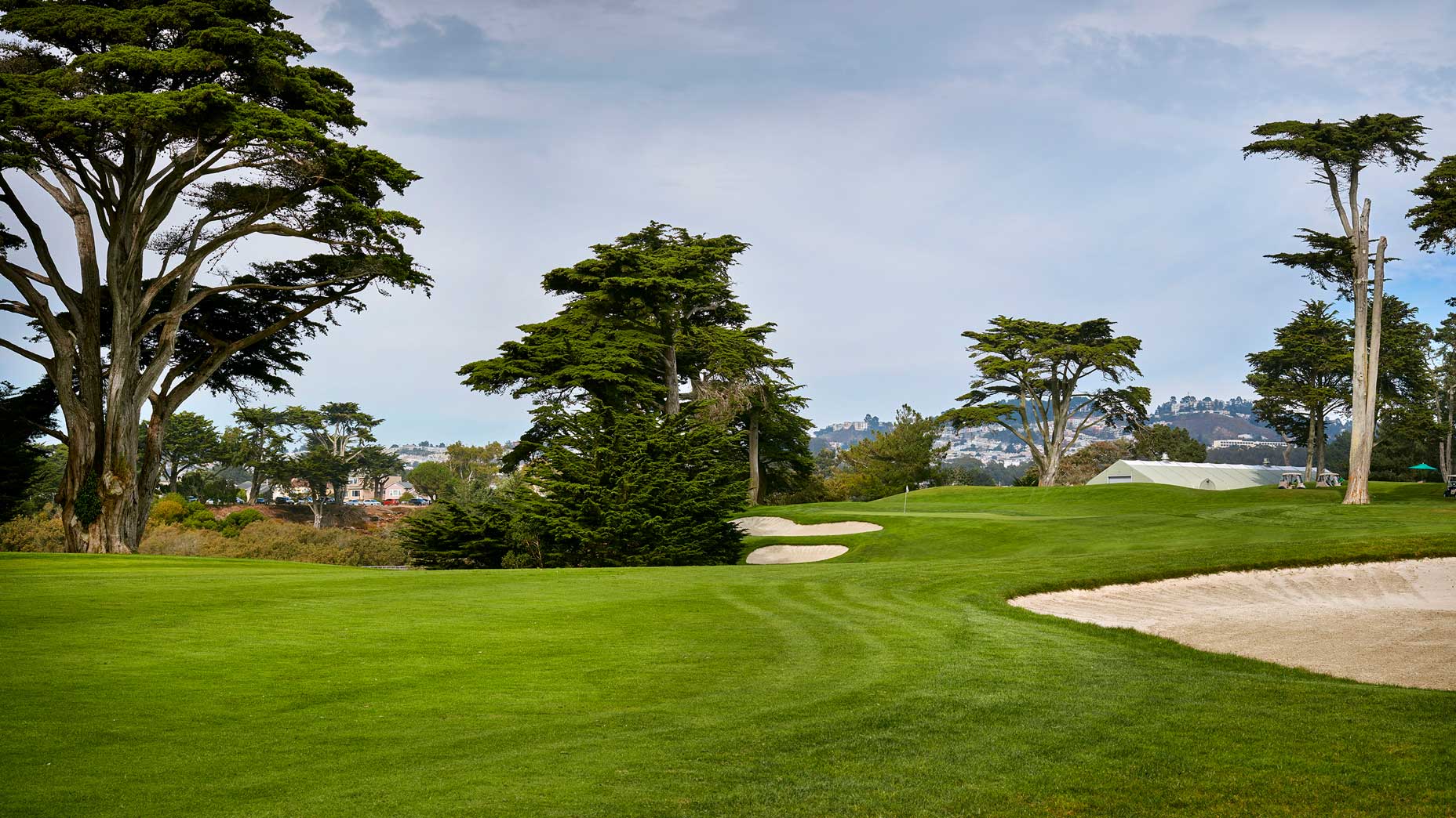 The 470-yard, par-4 18th hole at TPC Harding Park in 2018.