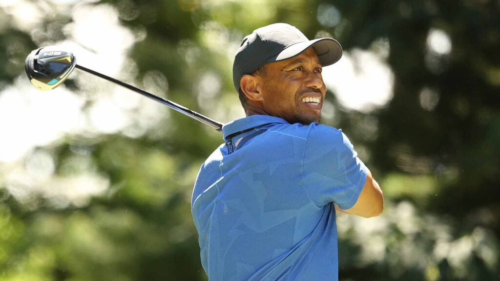 Tiger Woods hits drive at Northern Trust tournament