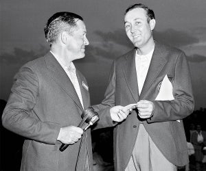 After the war, in 1946, Jones (left) saluted Keiser on his Masters win.