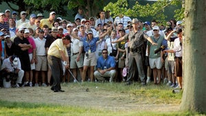Phil Mickelson hits his second shot at the 2006 U.S. Open.