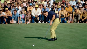 Tony Jacklin rolls in a putt at the 1970 U.S. Open at Hazeltine.