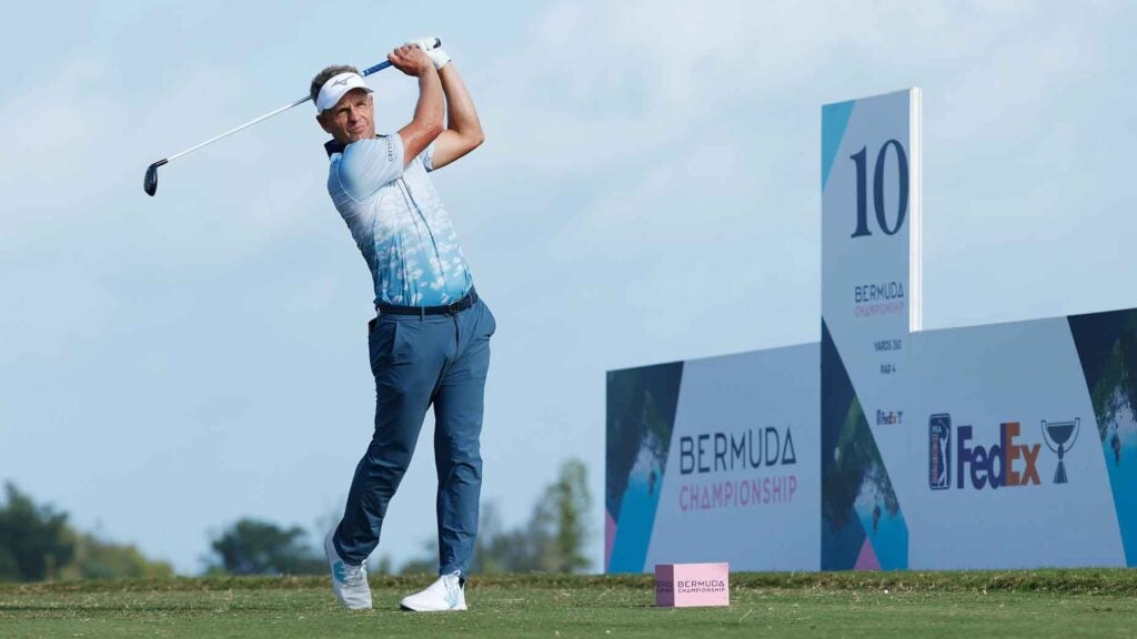 Luke Donald hits a shot at the 2020 bermuda championship.