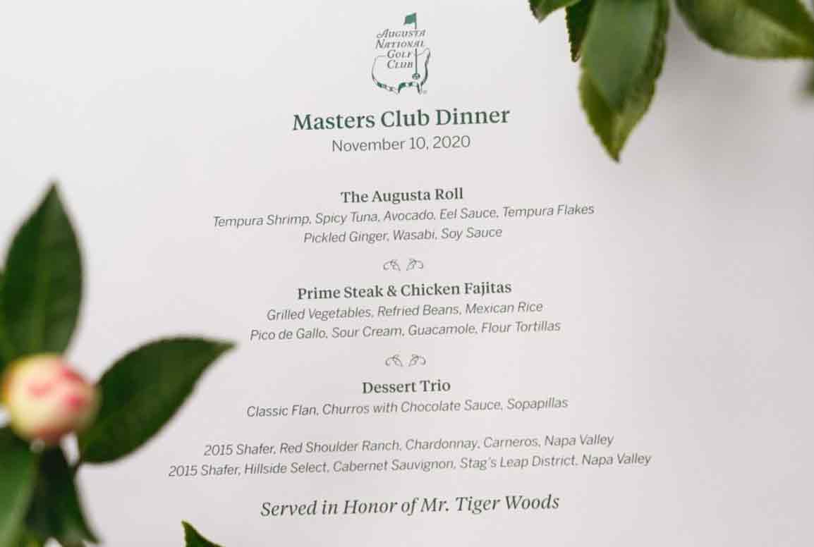 Masters Menu Patrick Reed serves Tiger Woods ribeye steak, mac 'n