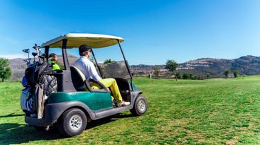 players in golf cart